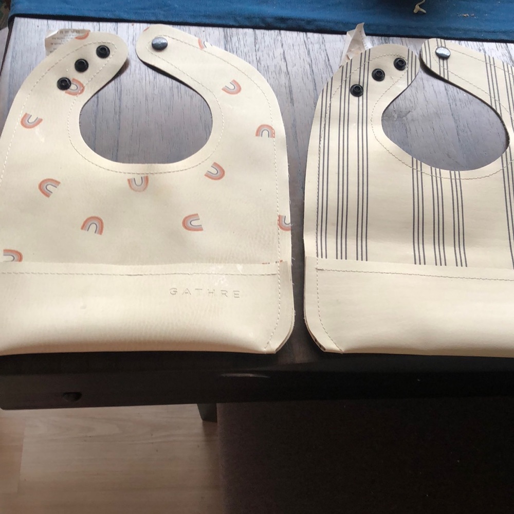 2 Gathre Bibs - non toxic leather baby bibs adjustable